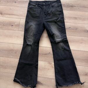Risen Distressed Black Flare Jeans